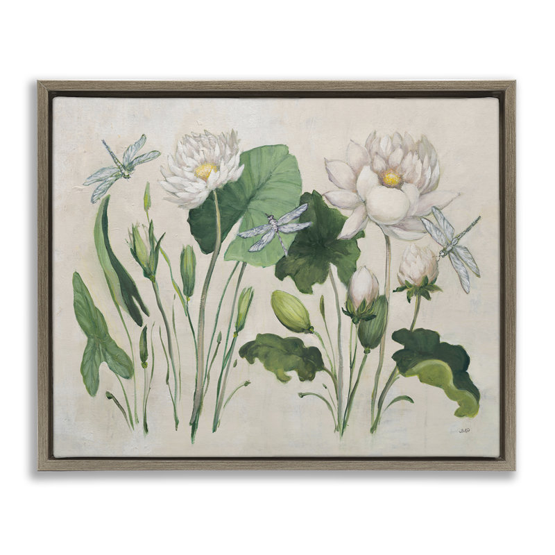  "Tranquil Lilies", art mural rétro par Julia Purinton, H 25 po x l 31 po, Cadre flottant orme Montalcino