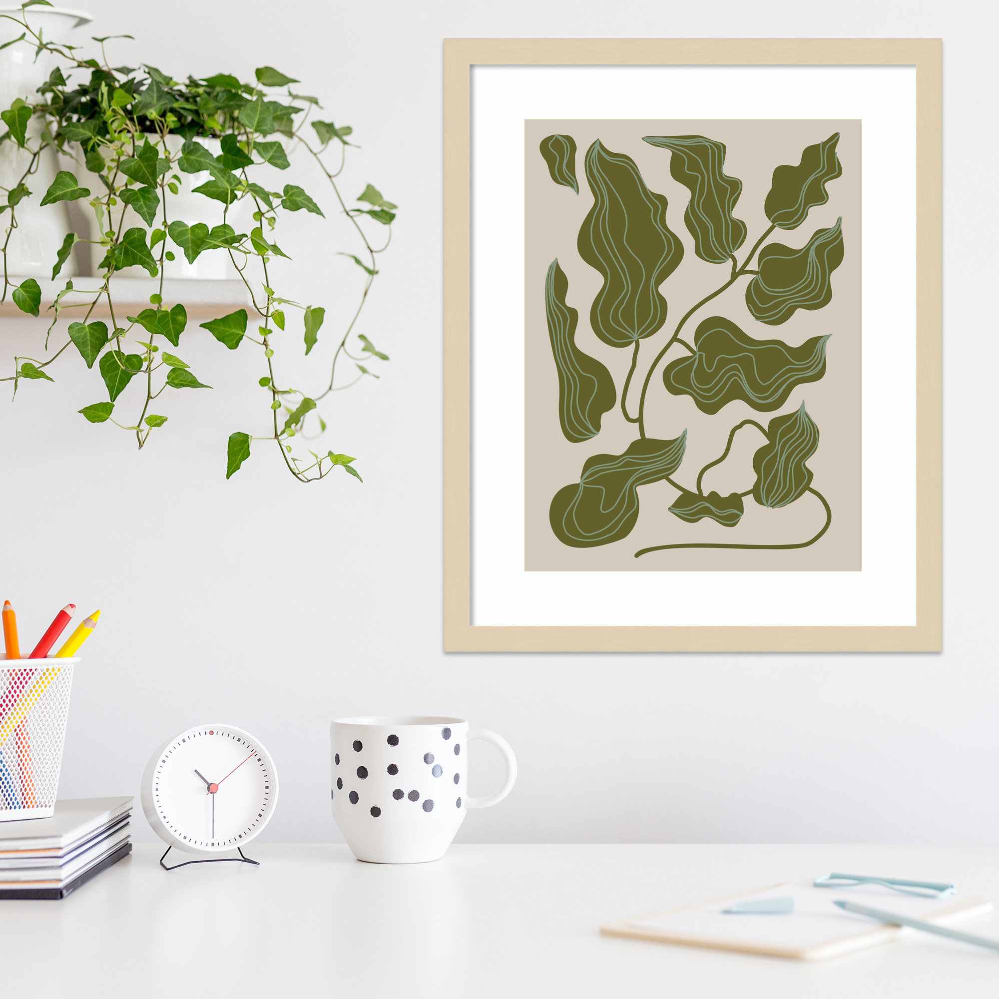 Expressive Abstract House Plant Green Leaves By The Creative Bunch Studio Wood Framed Wall Art Print, 41" H x 33" W x 1" D
