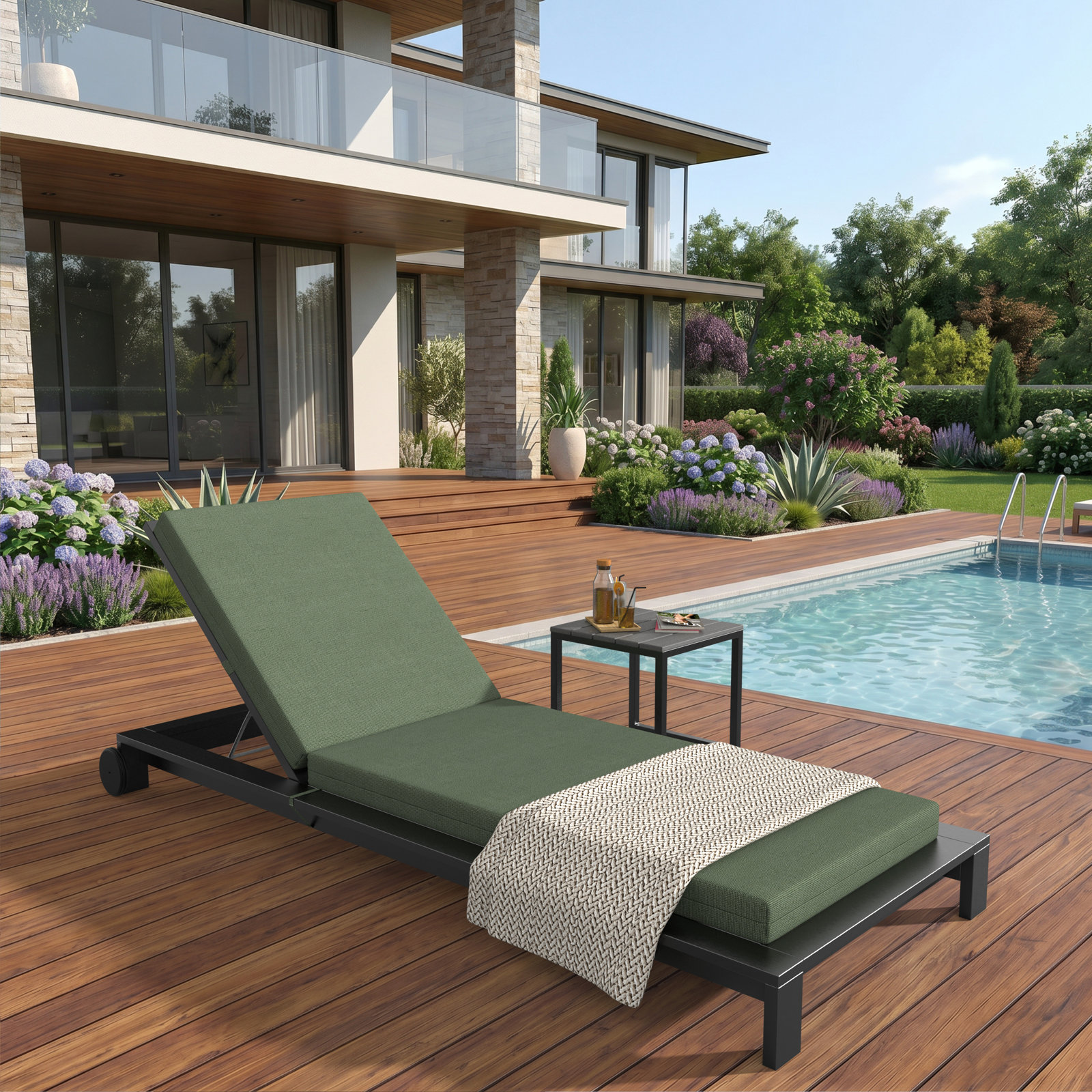 Lani Sunbrella Outdoor Chaise Lounge Cushion, 21" W x 78" D, Sunbrella Bliss Aloe