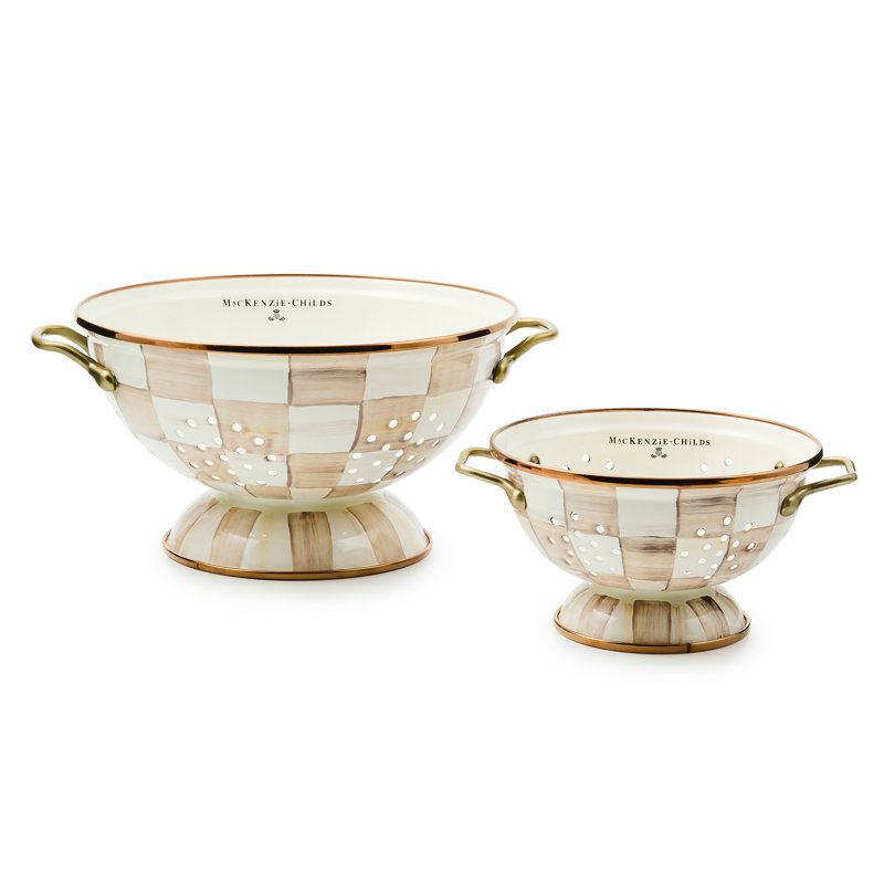 Mocha Check Small Colander, 3.5" H x 6.25" W x 6.25" D