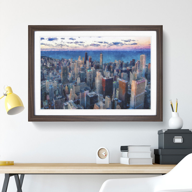 The Beauty of the Chicago Skyline - Picture Frame Painting Print, Walnut Framed, 24cm H x 33cm W x 2cm D