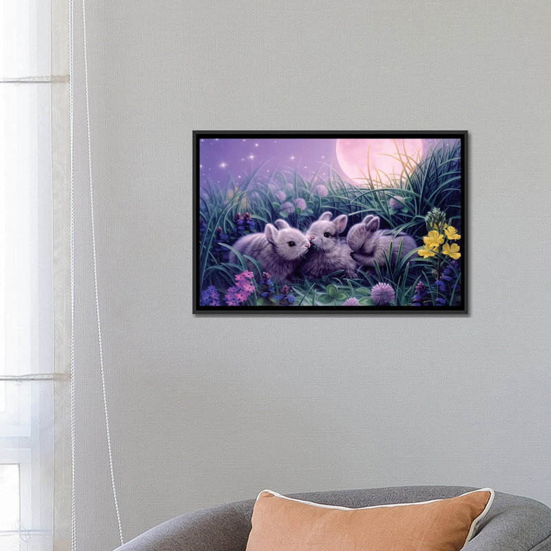« moon bébés », impression sur toile, H 18 po x l 26 po x P 1,5 po, Toile avec cadre noir, Pas de tapis