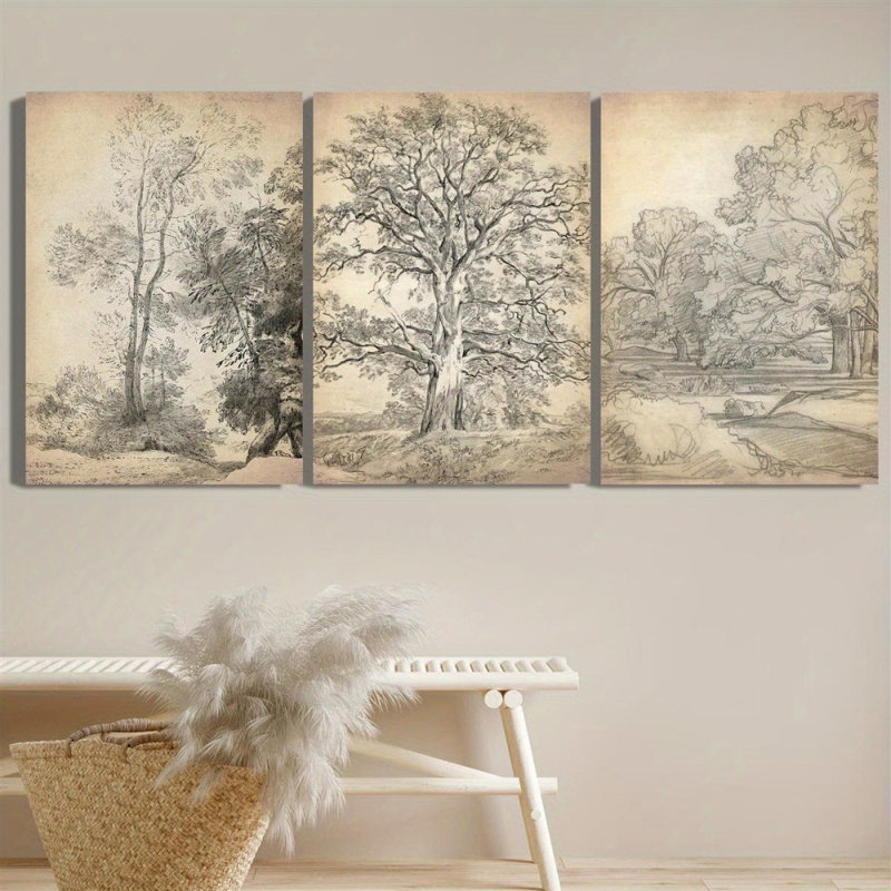Croquis de forêt, reproduction sur toile 3 pièces pour décor de maison de campagne, 30 * 20 pouces 3 pièces