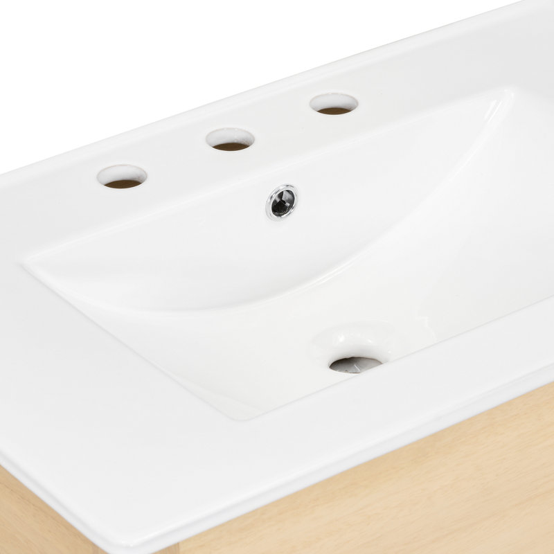 Natural Wood 30" Bathroom Vanity Cabinet with Ceramic Sink