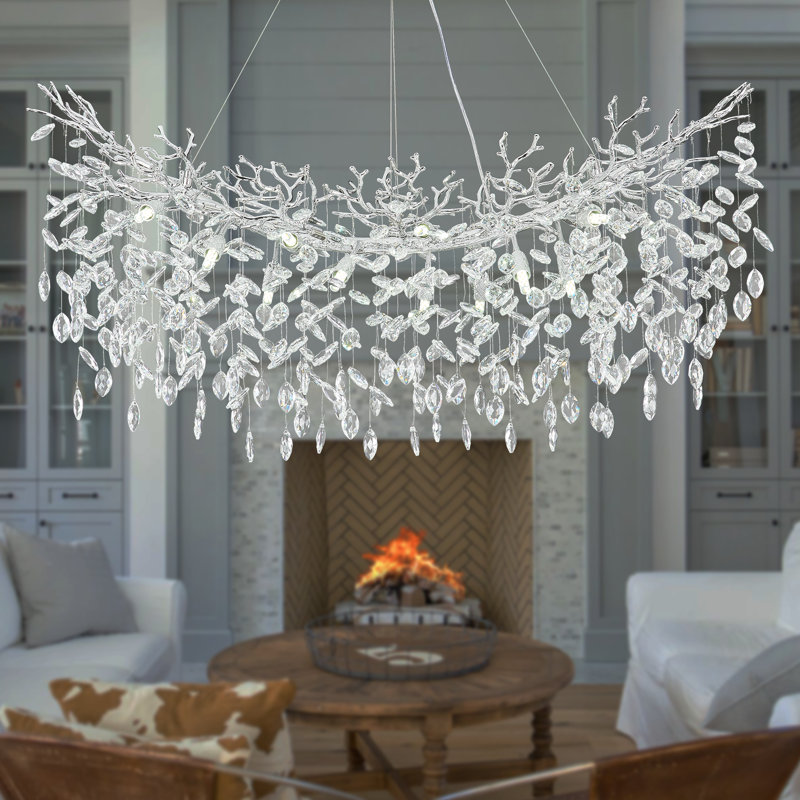 Tree Branch Crystal Chandelier Lighting 63"L, 14, Silver/White, 15.7" H x 47.2" W x 15.7" D