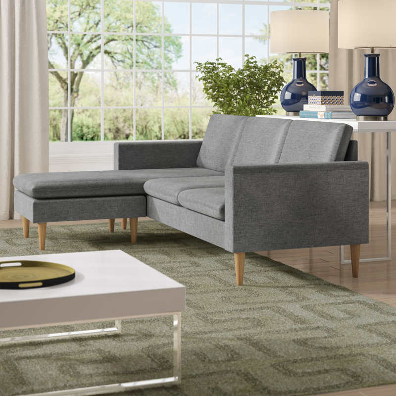 Upholstered L-Shaped Sectional Reversible, Charcoal Gray
