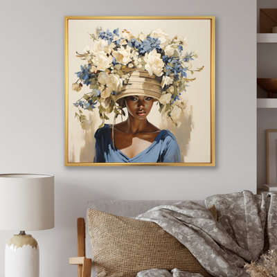 «African Woman Floral Portrait Beauty», art mural tribal africain