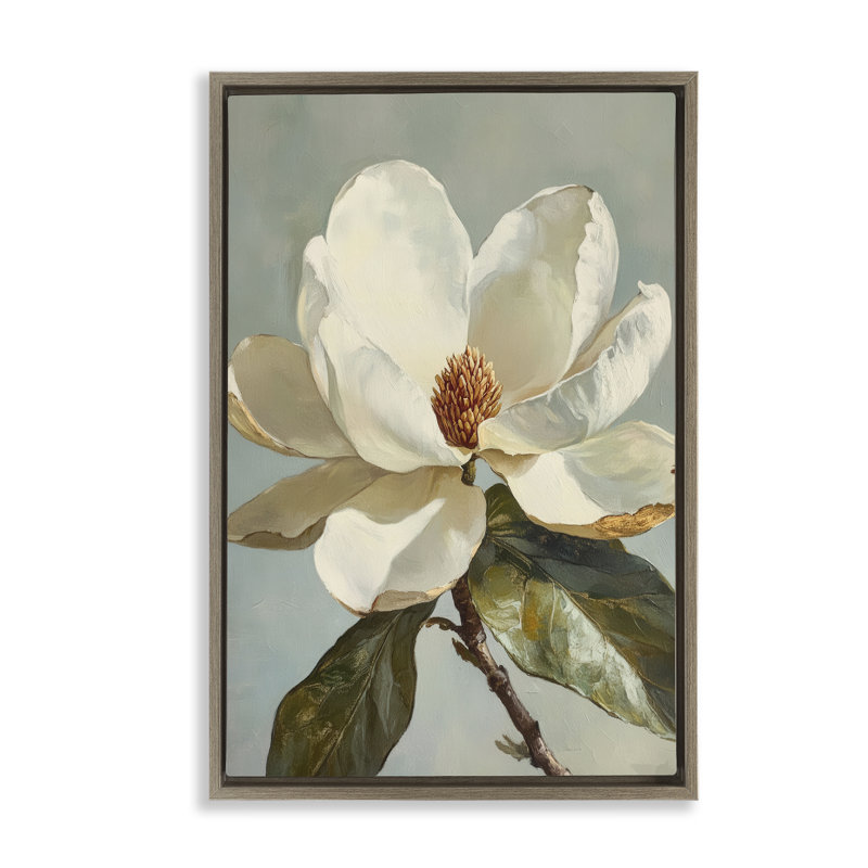 Cadre flottant floral Blagnoled White Magnolia, design par Petal Prints Design, H 25 po x l 17 po