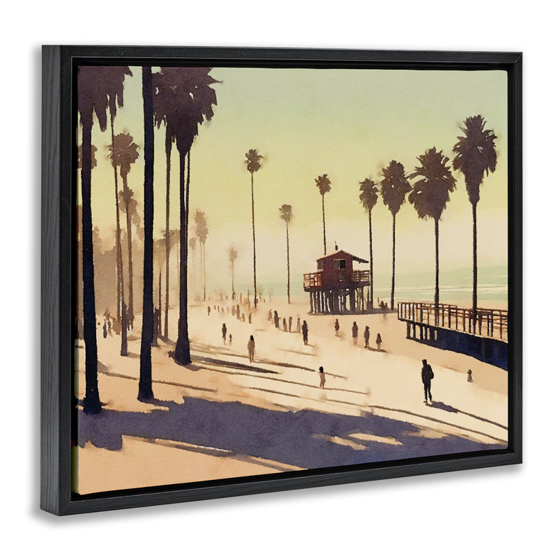 "Silhouettes On Beach", art mural sur toile flottante par Noah Bay, Cadre flottant noir de jais, H 17 po x l 21 po