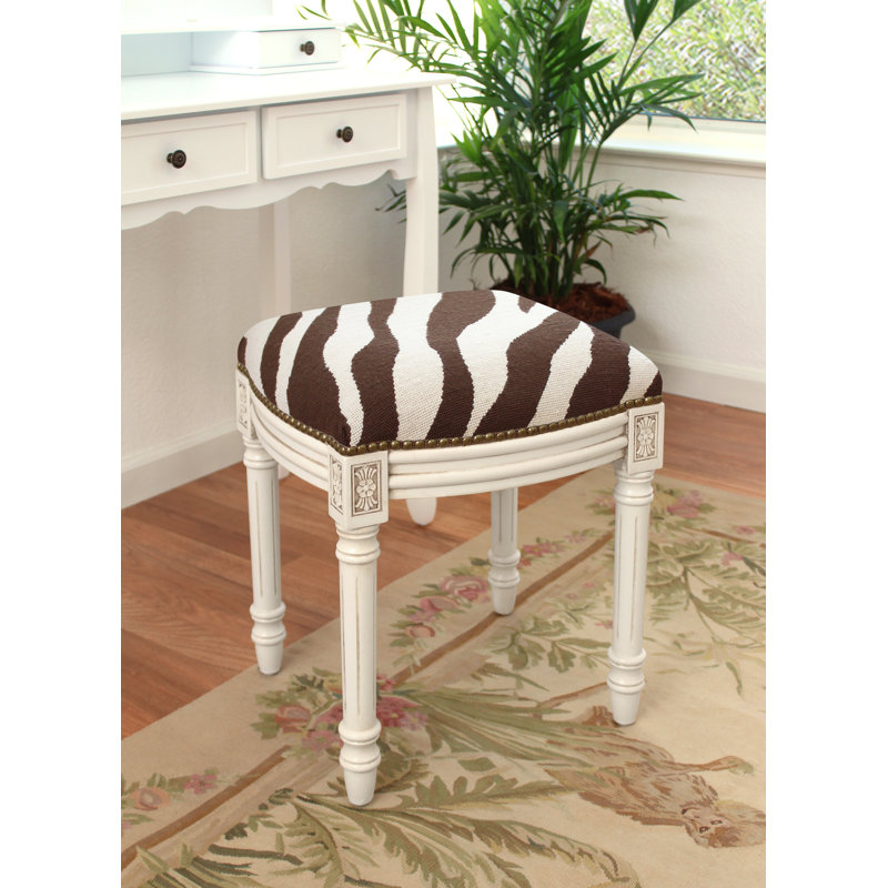 Aven Solid Wood Accent Stool, White, Brown