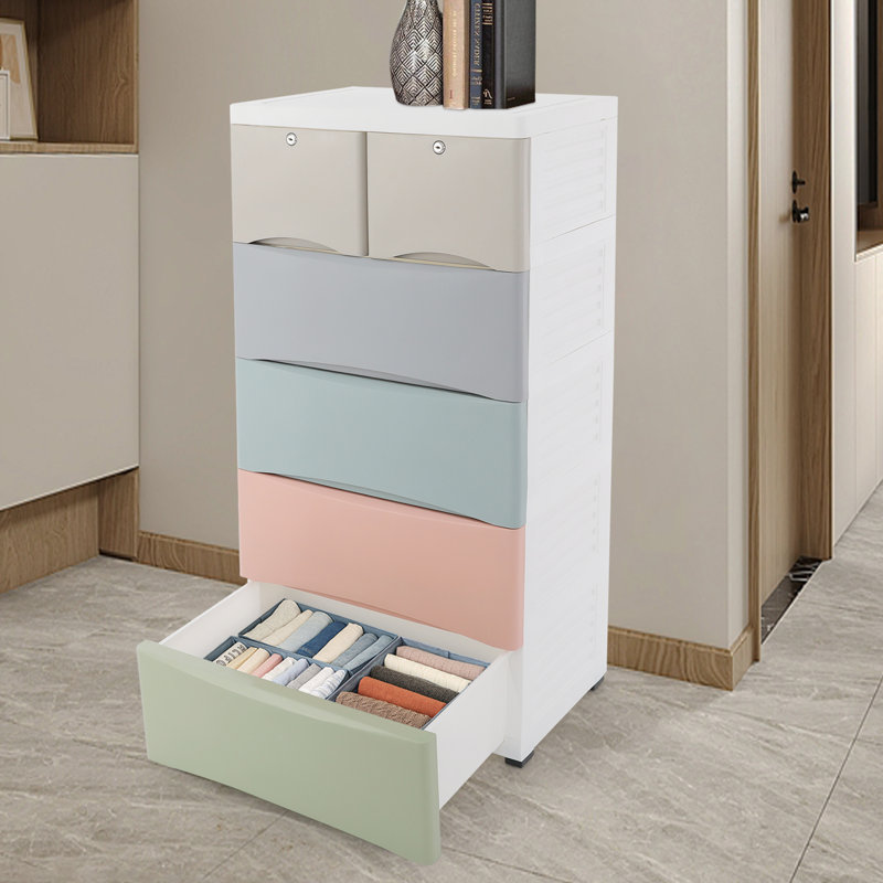Commode à 6 tiroirs l 22,83 po, Bleu / rose / vert / mauve