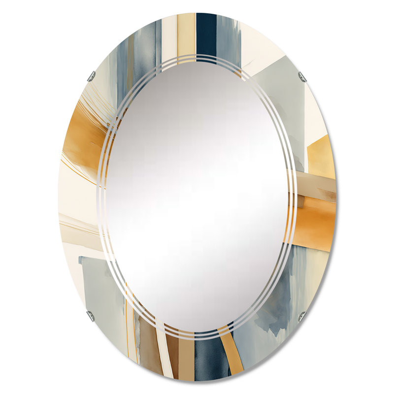 Raffaelo moderne bleu et or abstrait I - miroir mural moderne, 30 po x 20 po