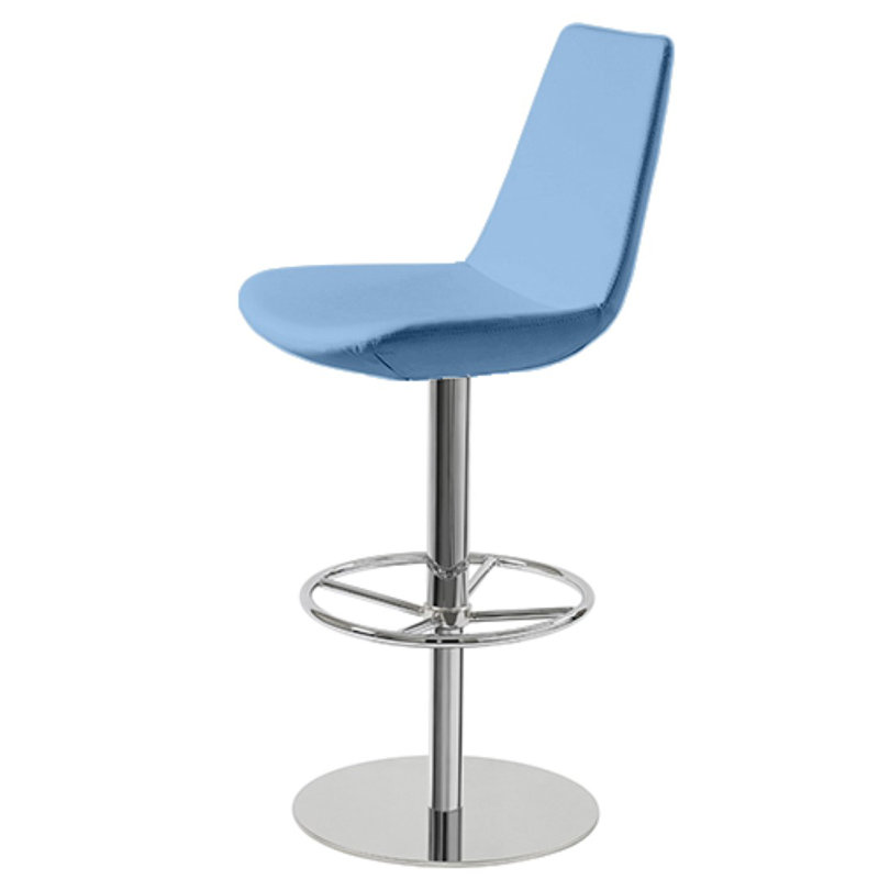 Tabouret tournant à hauteur réglable Shinkle Piston, Laine biologique bleu ciel, Acier inoxydable