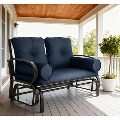 Double Patio Bench,Swing Glider Rocking Chair,2 Person Loveseat with Steel Frame,Cushions,Pillow Armrests
