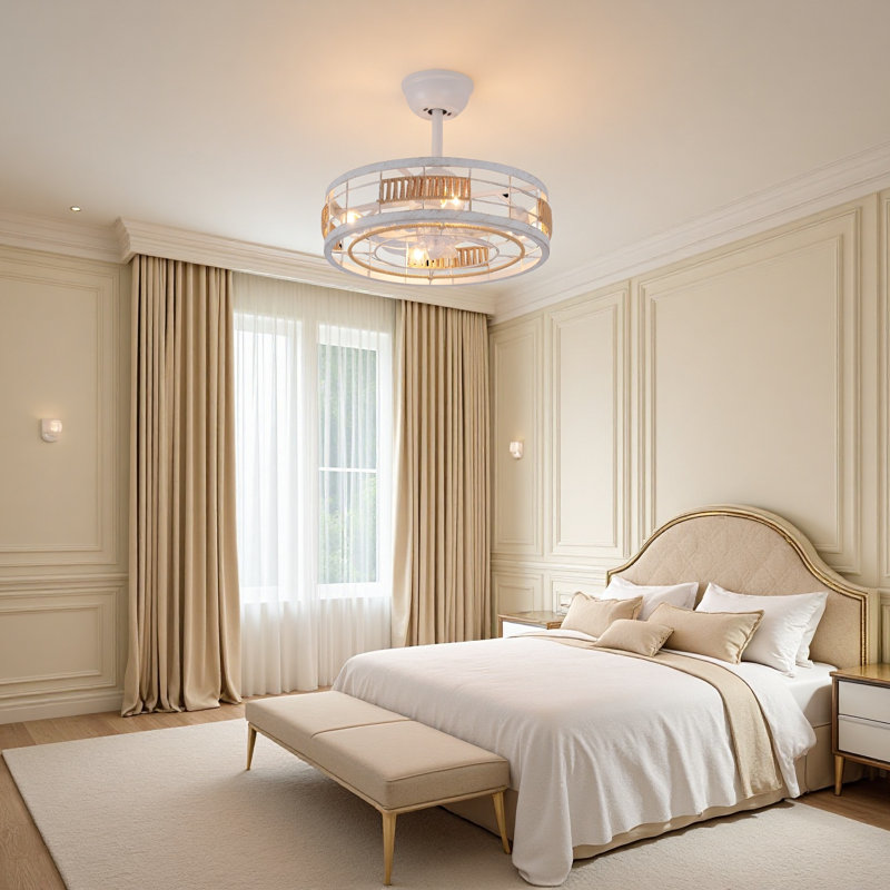Ventilateur de plafond en cage 18 po avec lumière à intensité variable, moteur à courant continu réversible et télécommande pour chambre à coucher / salon