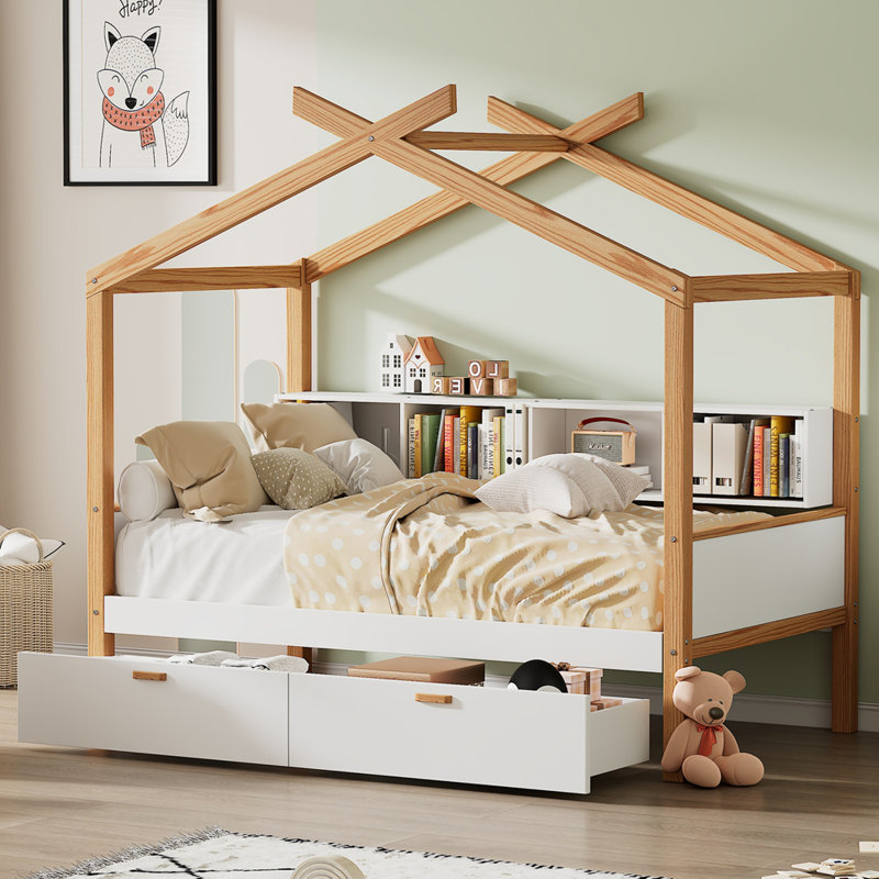 Cadre de lit maison en bois blanc, Lit double