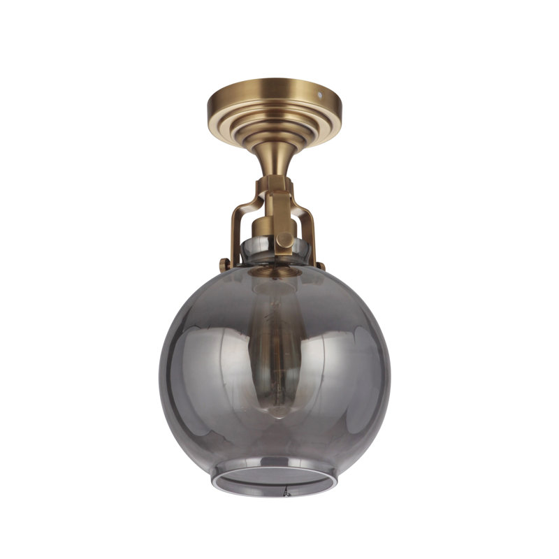 Javen Semi Flush Mount, Vintage Brass, Smoked Clear