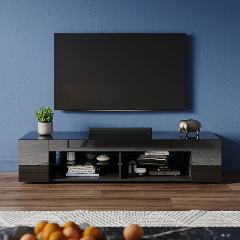 RGB Ambient Lighting TV cabinet, with leveling feet, 30cmH x 180cmL x 39cmW, Black