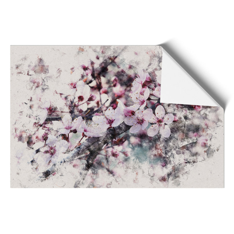 Pink Cherry Blossom Flowers Watercolour - Frameless Print, 30cm H x 42cm W x 0.1cm D