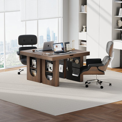 Adonia 55.1"W  Home Office Desk With Charging Station & Pegboard, Convertible Gaming / Dining Table, Soft-Close Storage, Space-Saving For Small Spaces