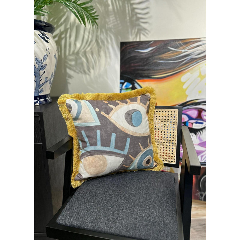 Coussin décoratif (18 po x 18 po), bleu, doré, gris et crème | 100% polyester, doux et durable | Ajoute une touche d'élégance à votre salon, chambre à coucher ou bureau | Parfait pour la décoration intérieure et le confort