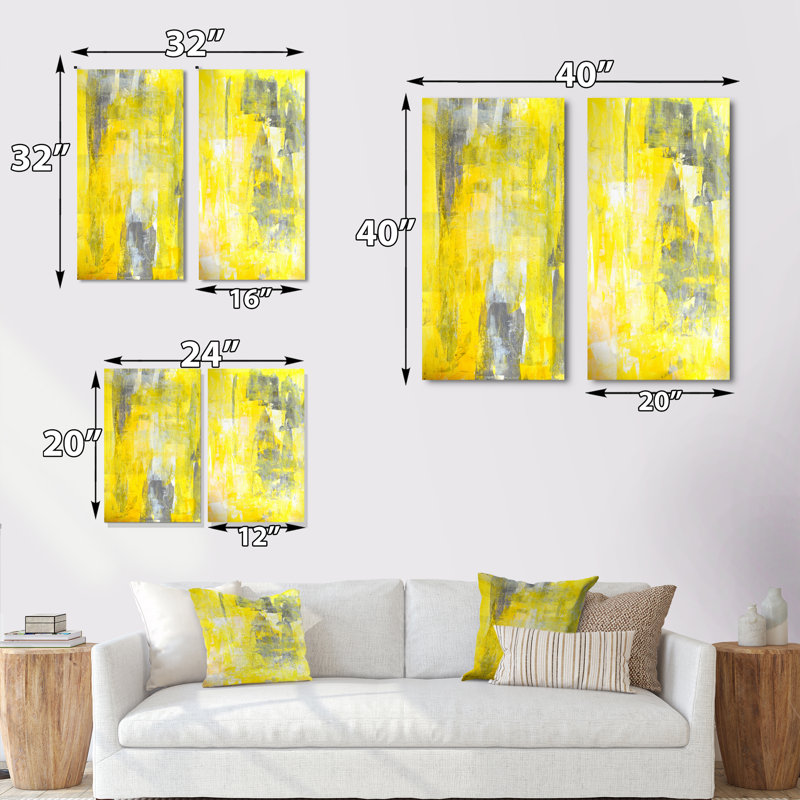 «Gray and Yellow Merging Abstract IV», ensemble de 2 peintures sur toiles, Toile tendue, H 20 po x l 24 po x P 1 po