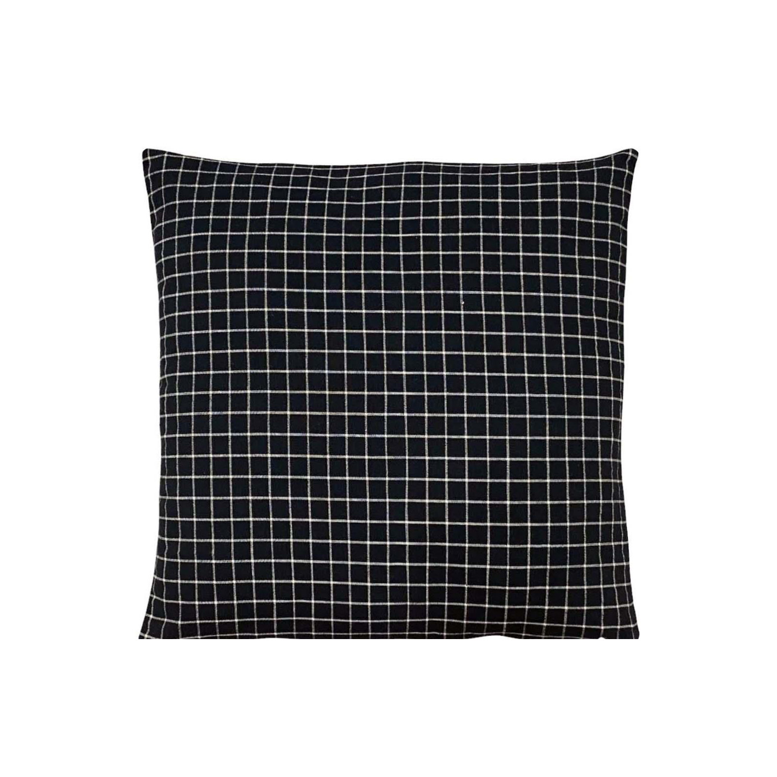 PILLOWPIA Checkered 100% Cotton Reversible Pillow Cover with Signature Zipper Accent, Black