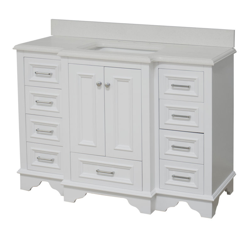 Loughlam 48'' Single Bathroom Vanity with Top, White, Quartz
