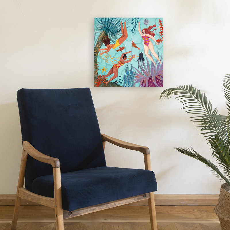 Swimming In The Ocean Jellyfish Starfish Fish Ocean Seascape Wall Art Print 1 Piece Wrapped Canvas Wall Art