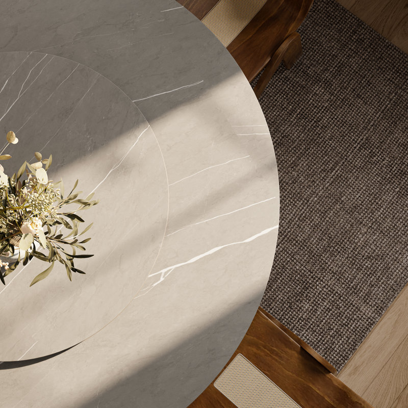 Luxury Gray Turntable Round Dining Table Solid Wood Base With Lazy Susan For 6-8, 29.52" H x 53.15" W x 53.15" D
