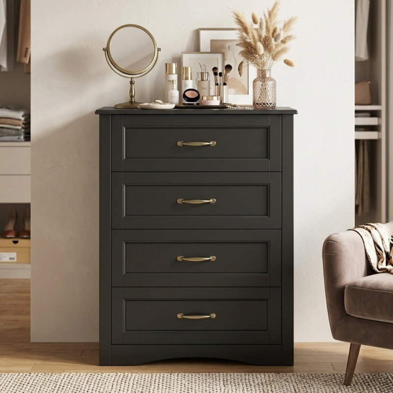 Ergica 4-Drawer Wooden Dresser, 31.5" H x 23.6" W x 15.7" D, Black