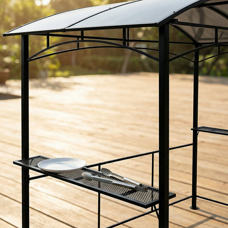 Pavillon de jardin barbecue 8X5Ft - structure en acier, plateau en polycarbonate à deux niveaux et tablettes incluses