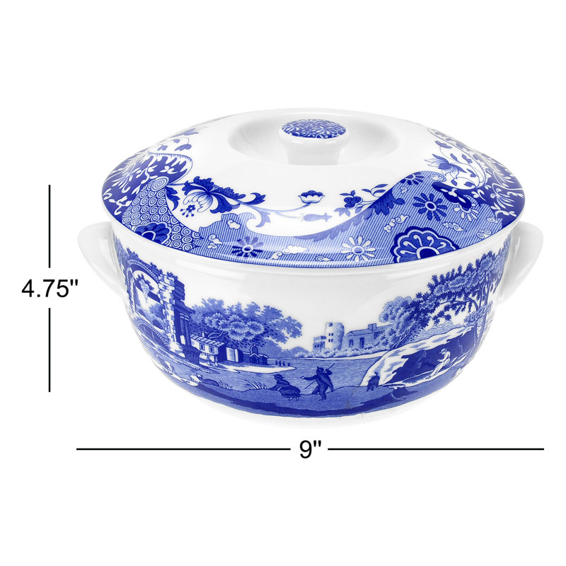 Spode Blue Italian Round Covrd Deep Dish 2 Qt