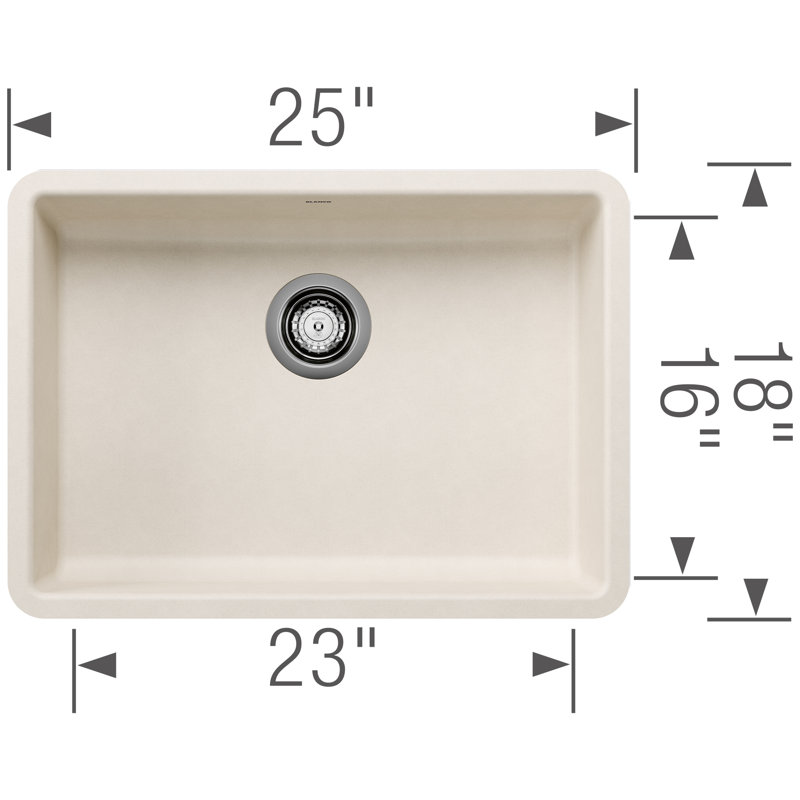 Precis SILGRANIT 25" ADA Single Bowl Undermount Kitchen Sink, Soft White
