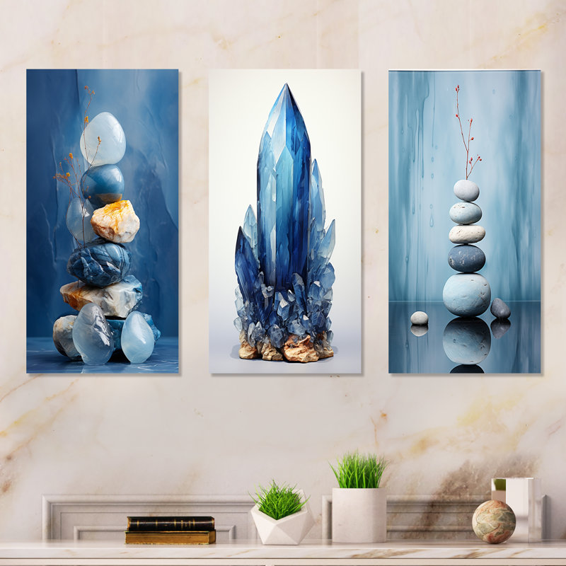 «Blue Serenity Stone Minimalisme» - ensemble d'art mural en pierre, H 32 po x l 48 po