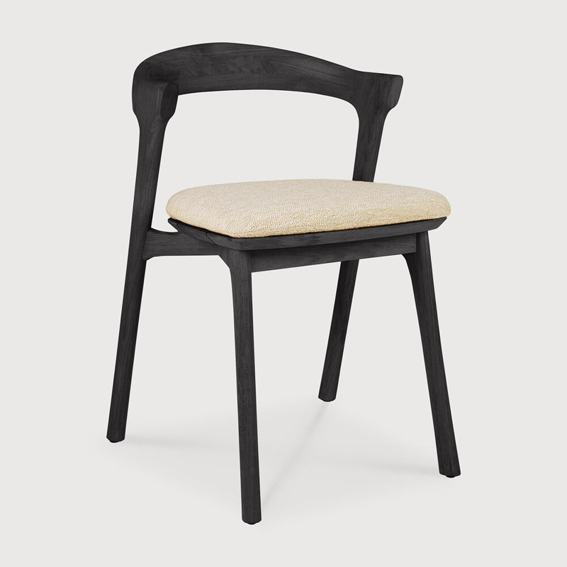 Bok Outdoor Dining Side Chair, Teak Black Frame/Natural Cushion
