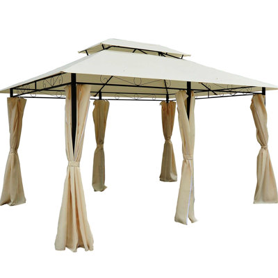Cream White Gazebo Shelter, 10' X 13', Vented Roof, Steel Frame, Curtains, For Garden, Deck 13' Outdoor Garden Area