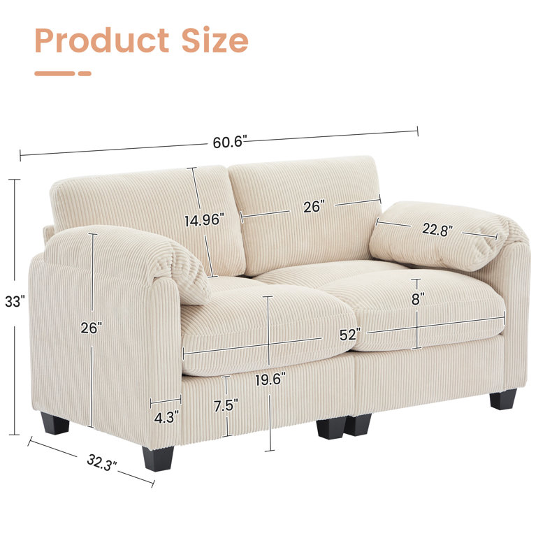 60.6'' Modular Loveseat Sofa, Beige
