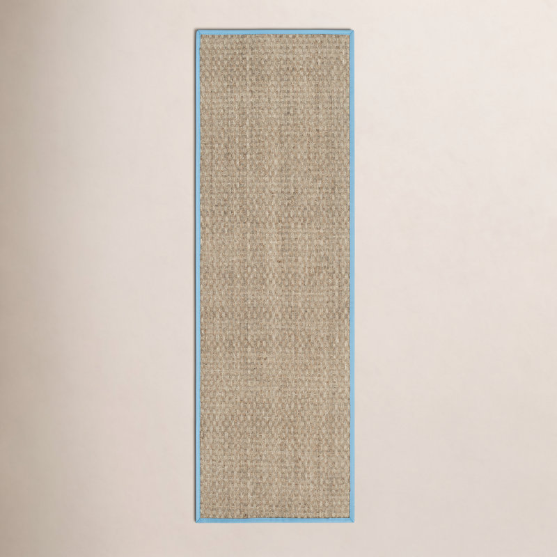 Joanna Auckland Bamboo Natural/Turquoise Area Rug, Runner 2'6" x 6'