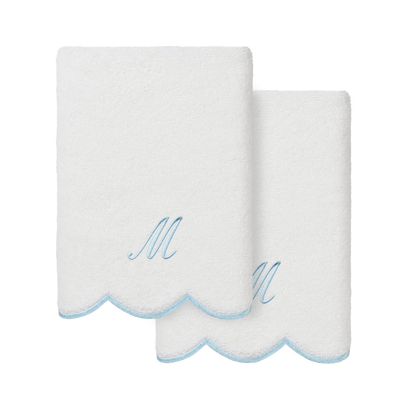 Ensemble de serviettes à main personnalisables 2 pièces Linorn Home Textiles 100% coton turc ADORNIA, M, Blanc / Bleu