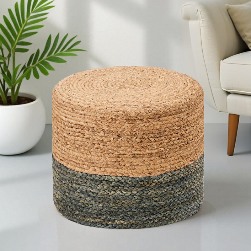 Onaway Upholstered Pouf, Natural/Blue