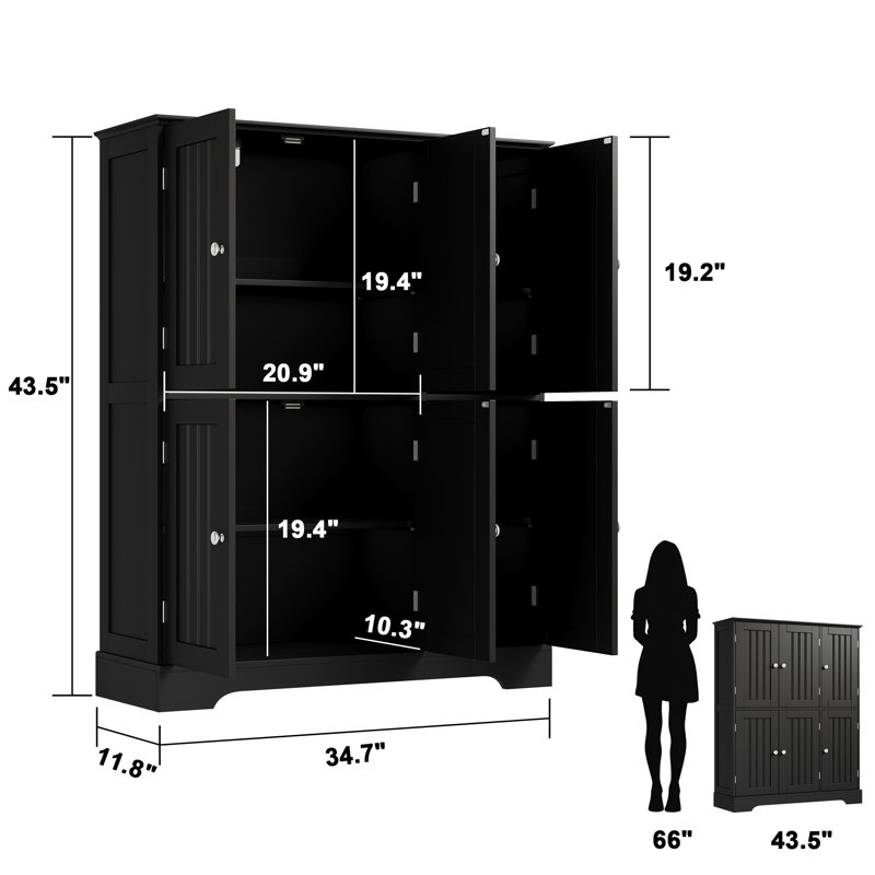 43.5"H Bathroom Storage Cabinet with 6 Doors, Black