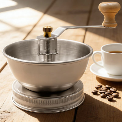 Couvercle de moulin à café manuel pour bocaux Mason - moulin à meules en acier inoxydable et en céramique, moulin à manivelle portable pour camping, maison, voyage, antirouille et réglable
