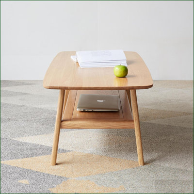 Table basse en chêne massif pour le salon, rangement double couche, facile à nettoyer et à assembler