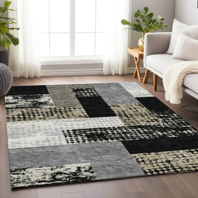 Tapis noir Prisco lavable à la machine de qualité supérieure