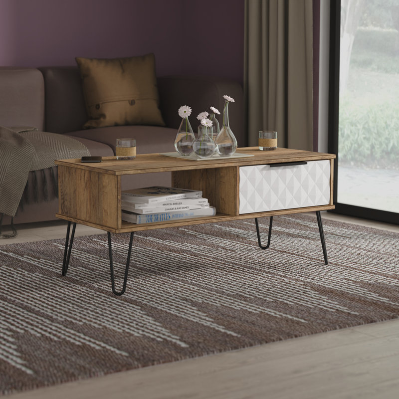 Tarkio Coffee Table with Storage, White/Oak