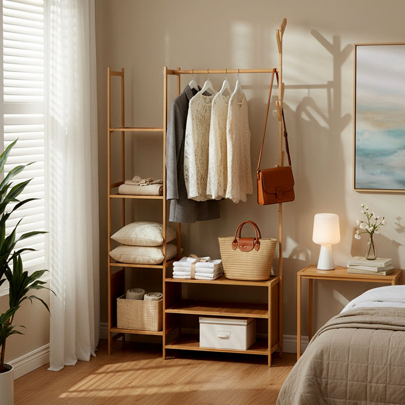 Solid Wood Freestanding 1 - Hook Clothing Rack, Light Brown