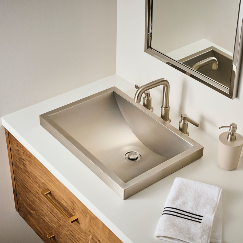 Ruvati 20 x 14 inch Semi-Recessed Drop-in Topmount Brushed Stainless Steel Rectangular Bathroom Sink -, Stainless Steel