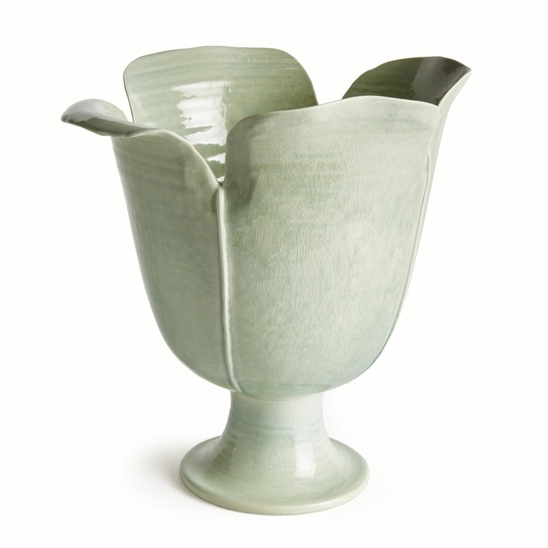 Rachana Handmade Ceramic Table Vase, Celadon, 13.25" H x 11.5" W x 11.75" D