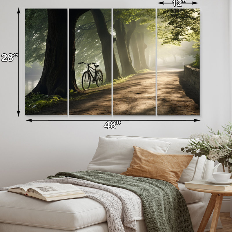 Vélo serein, piste de vélo III - transport, art mural, salon - 4 panneaux
